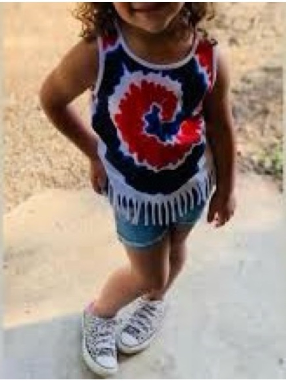 Vibrant Patriotic Tie-dye Red White & Blue Fringe hem tank top kids 6-6x